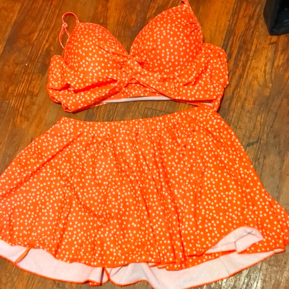 Skirt bathing suit orange underwire